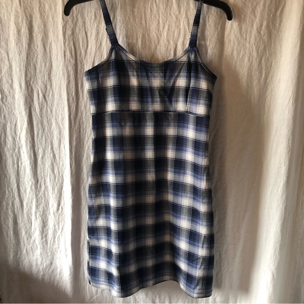 NWT Hollister mini dress blue plaid super stretch side zipper size S